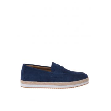 Pantofi loafer uni din piele intoarsa - Albastru