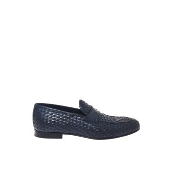 Pantofi loaferi texturati de piele - Albastru