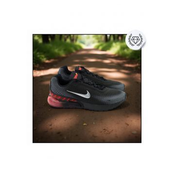 Pantofi Sport Barbati -  Air Max Phoenix - Superior Din Plasa Tehnivavsaca - Talpa Intermediara: Nike React - Amortizare: Max Air - Elemente Reflectorizante - Negru / Royal Tint - Bej inchis