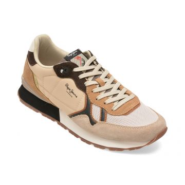 Pantofi sport PEPE JEANS bej, MS40029, din material textil si piele naturala