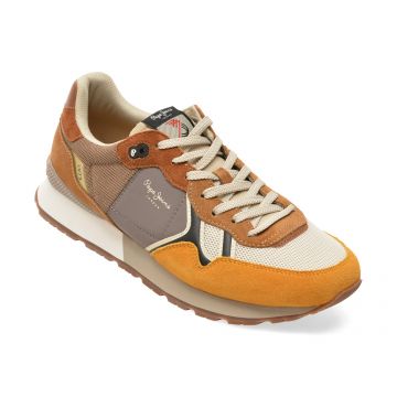 Pantofi sport PEPE JEANS galbeni, MS40027, din material textil si piele naturala