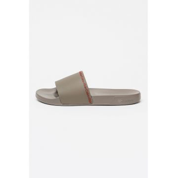 Papuci de piele ecologica cu logo - Coral/Maro pamantiu