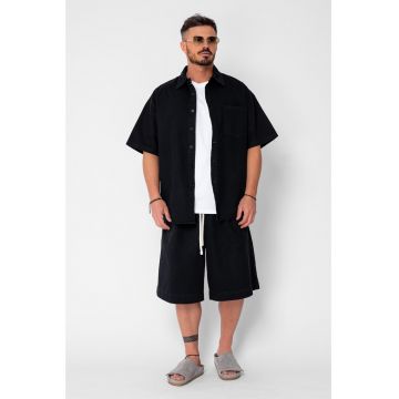 Set camasa si pantalon scurt din denim Oversized Black 21408 - Negru