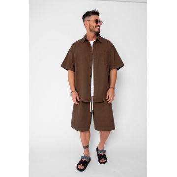Set camasa si pantalon scurt din denim Oversized Brown 21412 - Negru