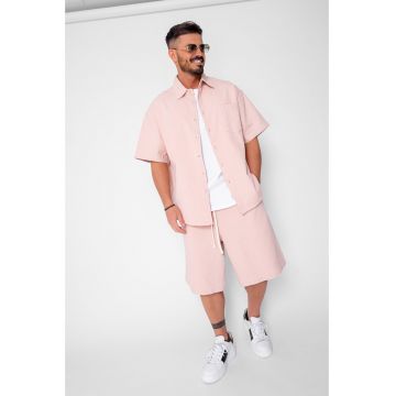 Set camasa si pantalon scurt din denim Oversized Light Pink 21417 - Light Pink