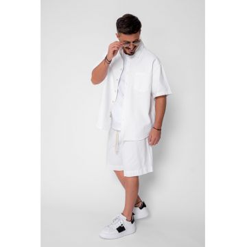 Set camasa si pantalon scurt din denim Oversized Off White 21404 - Alb