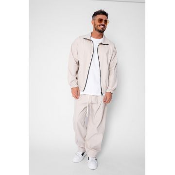 Set Heavy Windbreaker Jacheta cu fermoar si pantalon lung din fas Beige 21122 - Bej