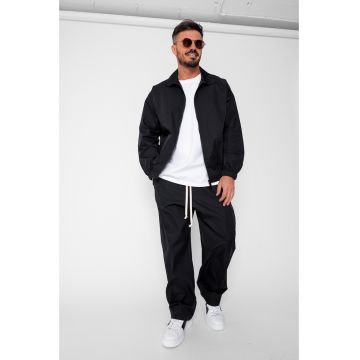 Set Heavy Windbreaker Jacheta cu fermoar si pantalon lung din fas Black 21118 - Negru