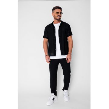 Set Tricotat Camasa maneca scurta si Pantaloni lungi Black 21143 - Negru