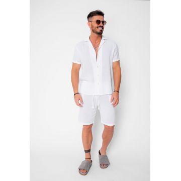 Set Tricotat Camasa maneca scurta si Pantaloni scurti White 21151 - Alb optic