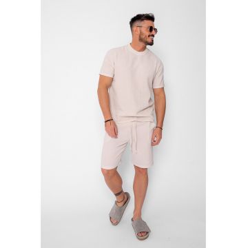 Set Tricotat Tricou si Pantaloni scurti Light Beige 21163 - Bej deschis