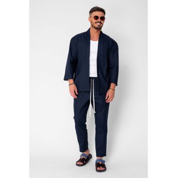 Set Tulum Jacheta tip kimono si pantalon lung Premium Edition Black 21703 - Bleumarin