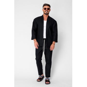 Set Tulum Jacheta tip kimono si pantalon lung Premium Edition Black 21703 - Negru