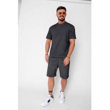 Set Urban tricou si pantalon scurt cu efect prespalat Black 21590 - Negru