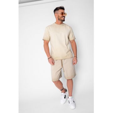 Set Urban tricou si pantalon scurt cu efect prespalat Light Beige 21594 - Bej deschis