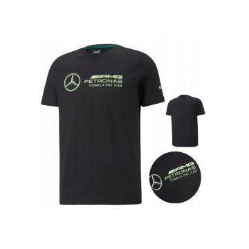 Tricou Barbati -  MAPF1 Logo 534917 01 - 100% Bumbac BCI - Croiala Regular Fit - Decolteu Rotund - Logo Mercedes-AMG Petronas F1 - Negru - Negru