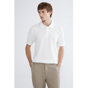 Tricou polo texturat regular fit - Alb