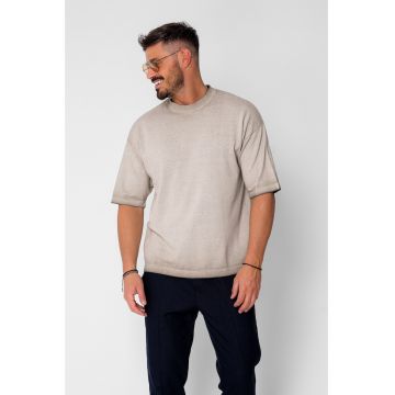 Tricou tricotat cu efect prespalat Beige 21625 - Bej