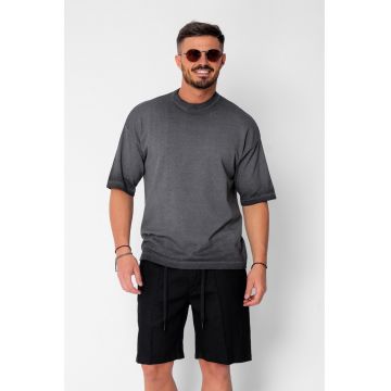 Tricou tricotat cu efect prespalat Black 21621 - Negru