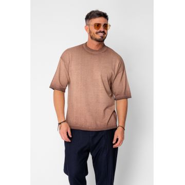 Tricou tricotat cu efect prespalat Brown 21617 - Maro