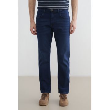 Blugi regular fit cu talie medie - Bleumarin