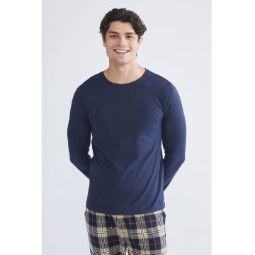 Bluza slim fit de pijama de bumbac - Albastru inchis