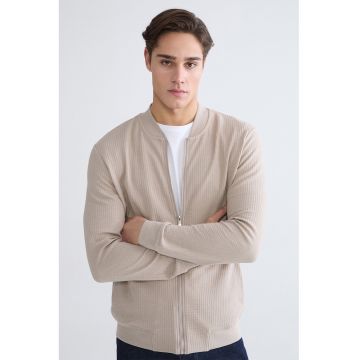 Bluza texturata de trening cu fermoar - Bej deschis