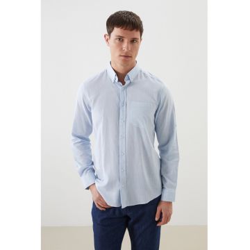 Camasa Oxford din in si bumbac - Albastru deschis