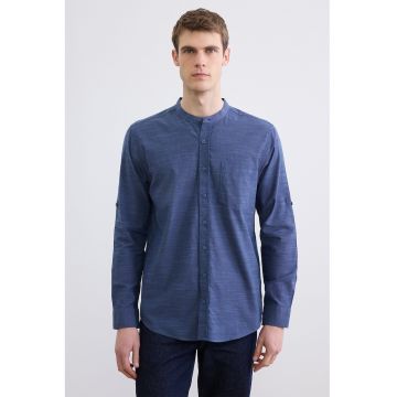 Camasa regular fit cu buzunar pe piept - Bleumarin