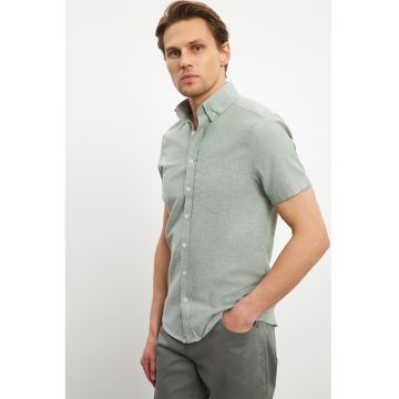 Camasa regular fit din amestec de in - Verde feriga