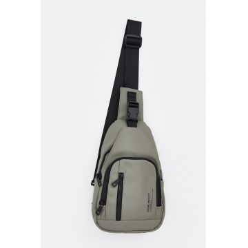 Geanta crossbody din piele sintetica cu buzunare multiple - Kaki