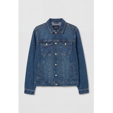 Jacheta din denim cu aspect decolorat - Bleumarin