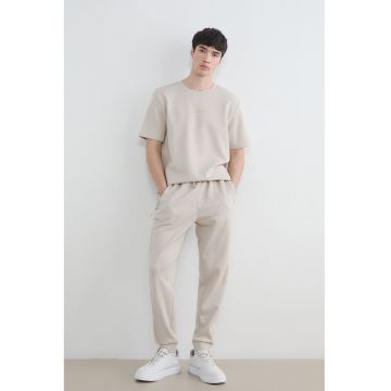 Pantaloni conici de trening din amestec de bumbac - Maro camel