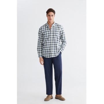 Pantaloni crop de bumbac si in - Bleumarin