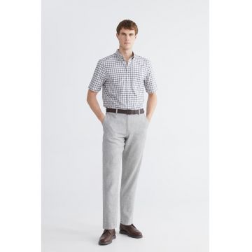 Pantaloni crop de bumbac si in - Gri deschis melange