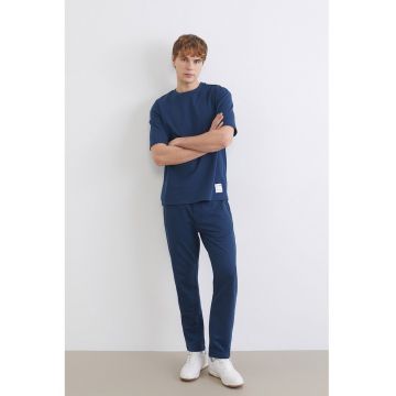 Pantaloni de trening cu snur de ajustare si buzunare cu fermoar - Albastru petrol