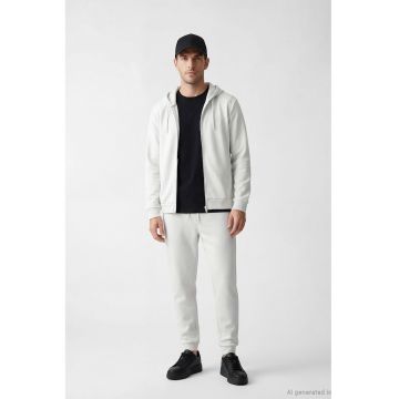 Pantaloni de trening cu snur si model uni - Gri deschis