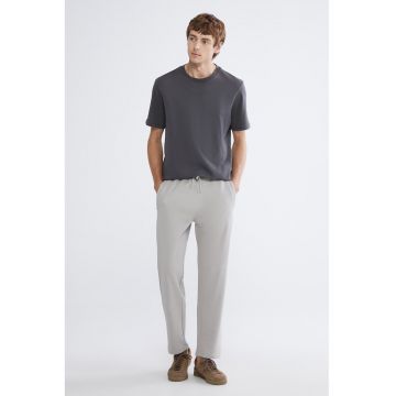Pantaloni drepti din amestec de bumbac - Gri deschis