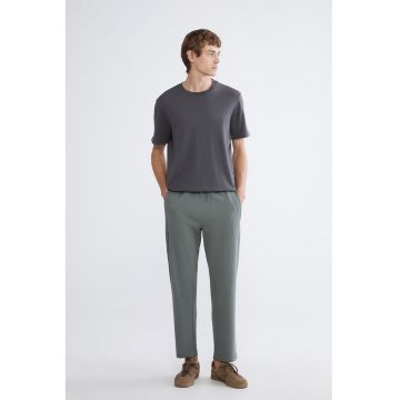 Pantaloni drepti din amestec de bumbac - Verde sparanghel