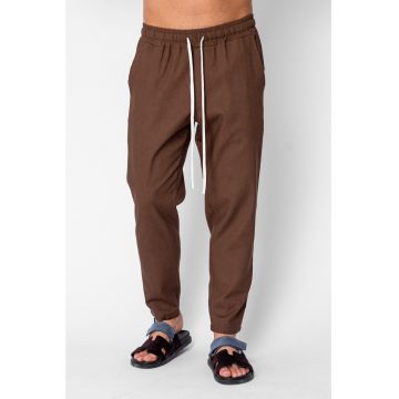 Pantaloni lung din IN cu snur conic Brown 21347 - Maro