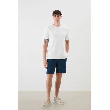 Pantaloni scurti cu snur de ajustare si model uni - Albastru petrol