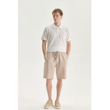 Pantaloni scurti de trening cu aspect texturat - Bej deschis