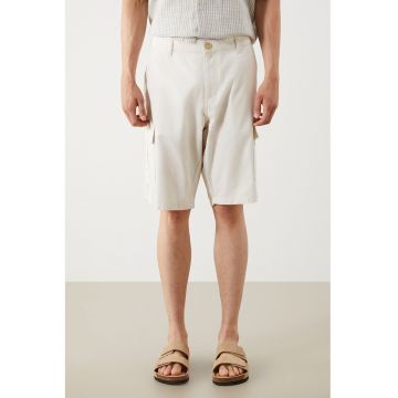 Pantaloni scurti din amestec de bumbac cu buzunare - Alb murdar
