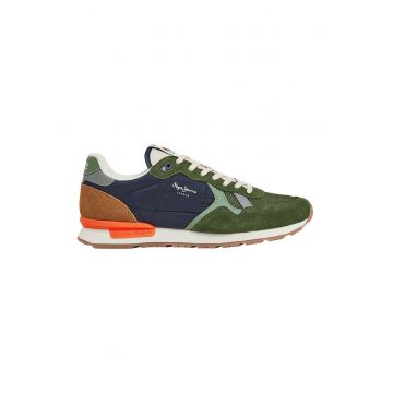 Pantofi sport cu insertii de piele intoarsa - Kaki/Bleumarin