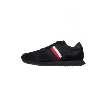 Pantofi sport cu insertii din piele intoarsa - Negru