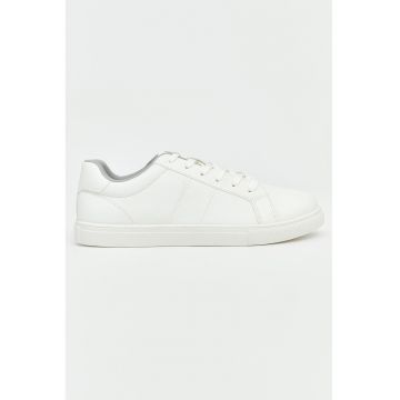 Pantofi sport din piele ecologica cu model uni - Alb