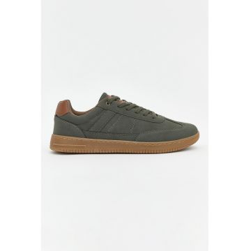 Pantofi sport low-cut de piele intoarsa sintetica - Kaki