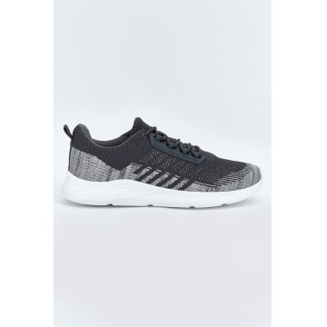 Pantofi sport low-cut din material textil - Gri inchis melange/Alb optic