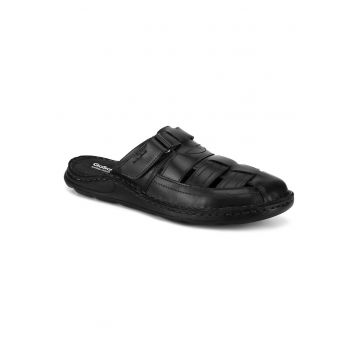 Papuci barbat -  piele naturala - negru