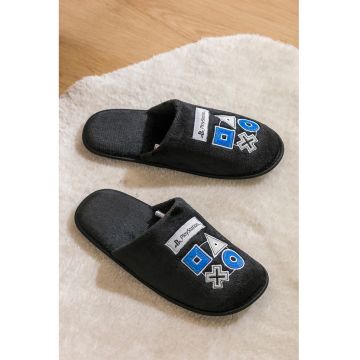 Papuci de casa din material textil cu model cu broderie - Gri inchis